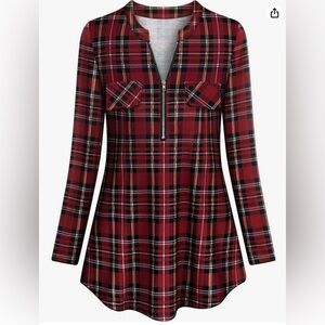 Tanst Sky Long Sleeve Red Plaid Tunic Blouse (Size 2XL)